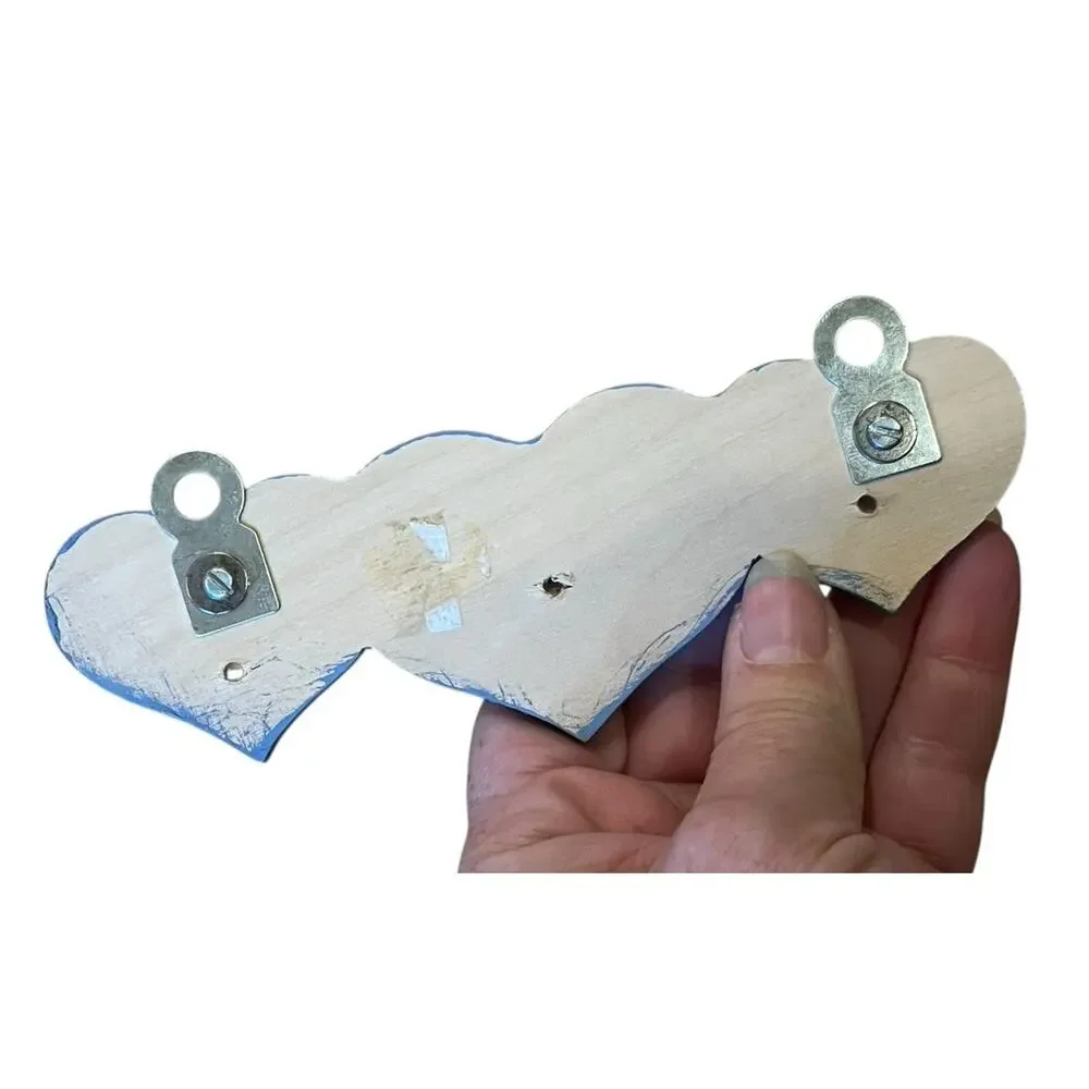 2 Mini Blue WWood Hearts Shelf With Hooks Pegs Country Cottage Granny